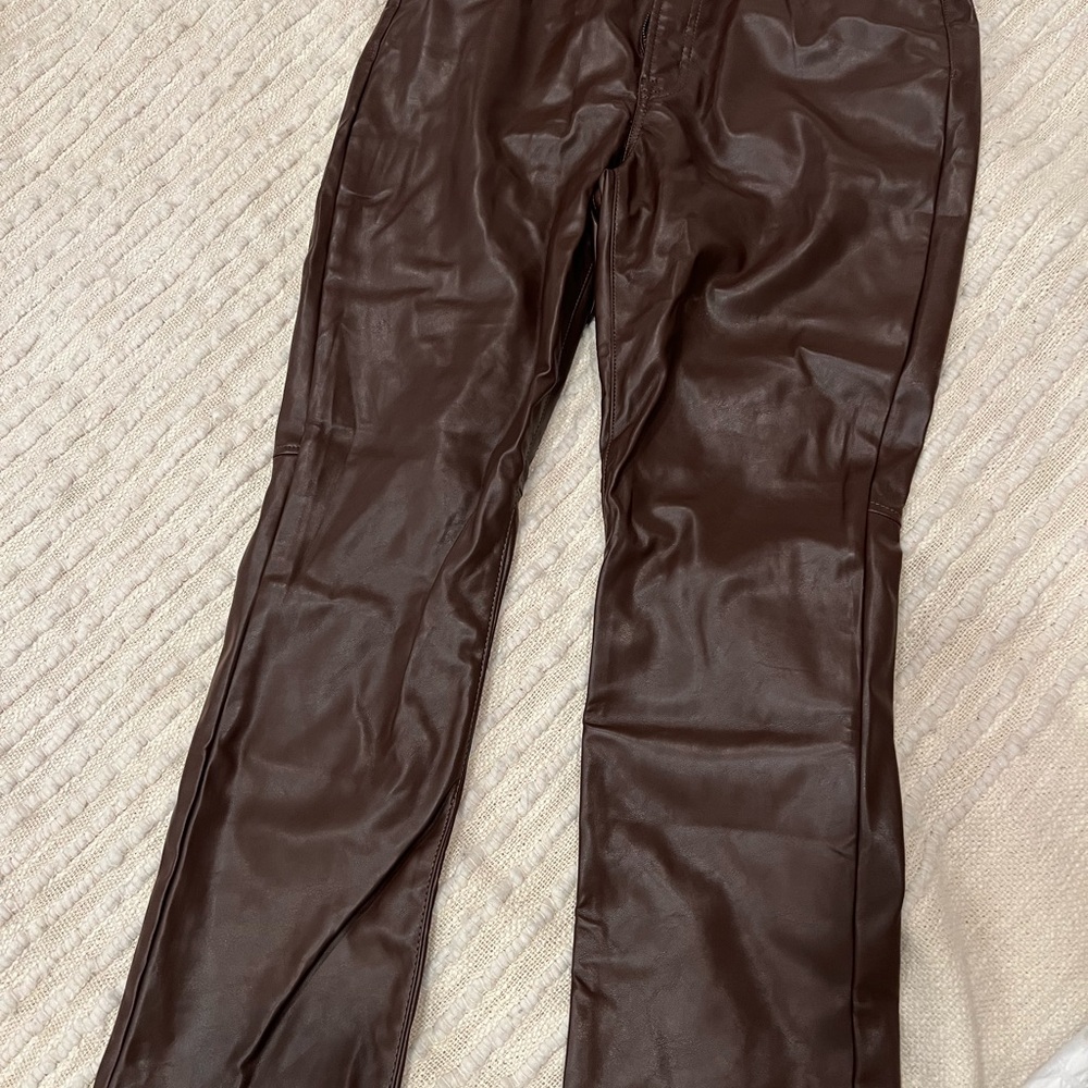 Gap Vintage Slim High Rise Brown Faux Leather Pants 10 Short/30 - Picture 8 of 8